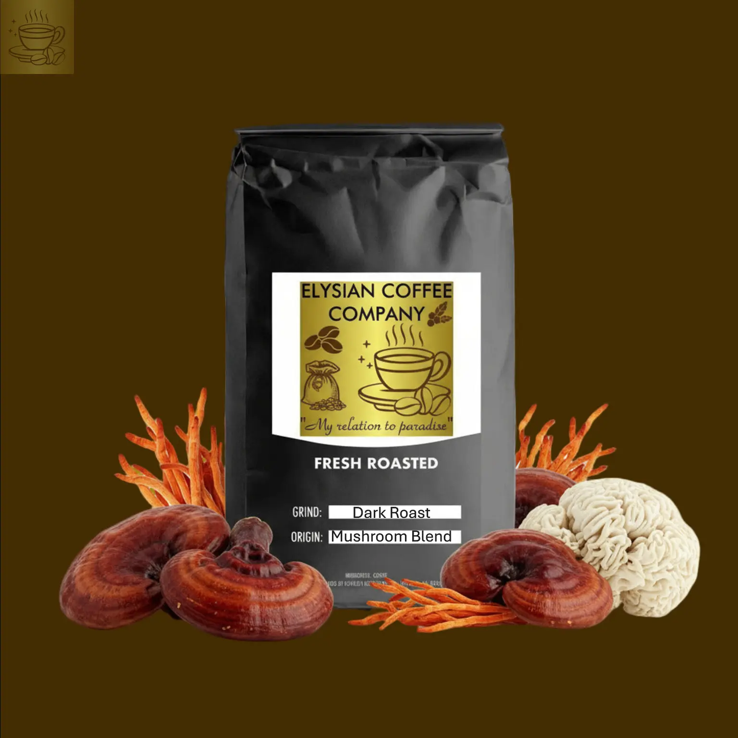 Coffee with Mushrooms Dark Roast Elysian Coffee Company